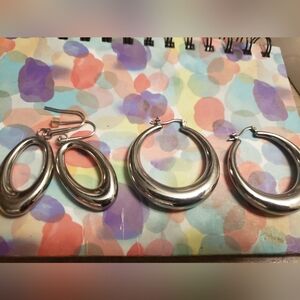 Elegant Silver Hoop Earrings Set